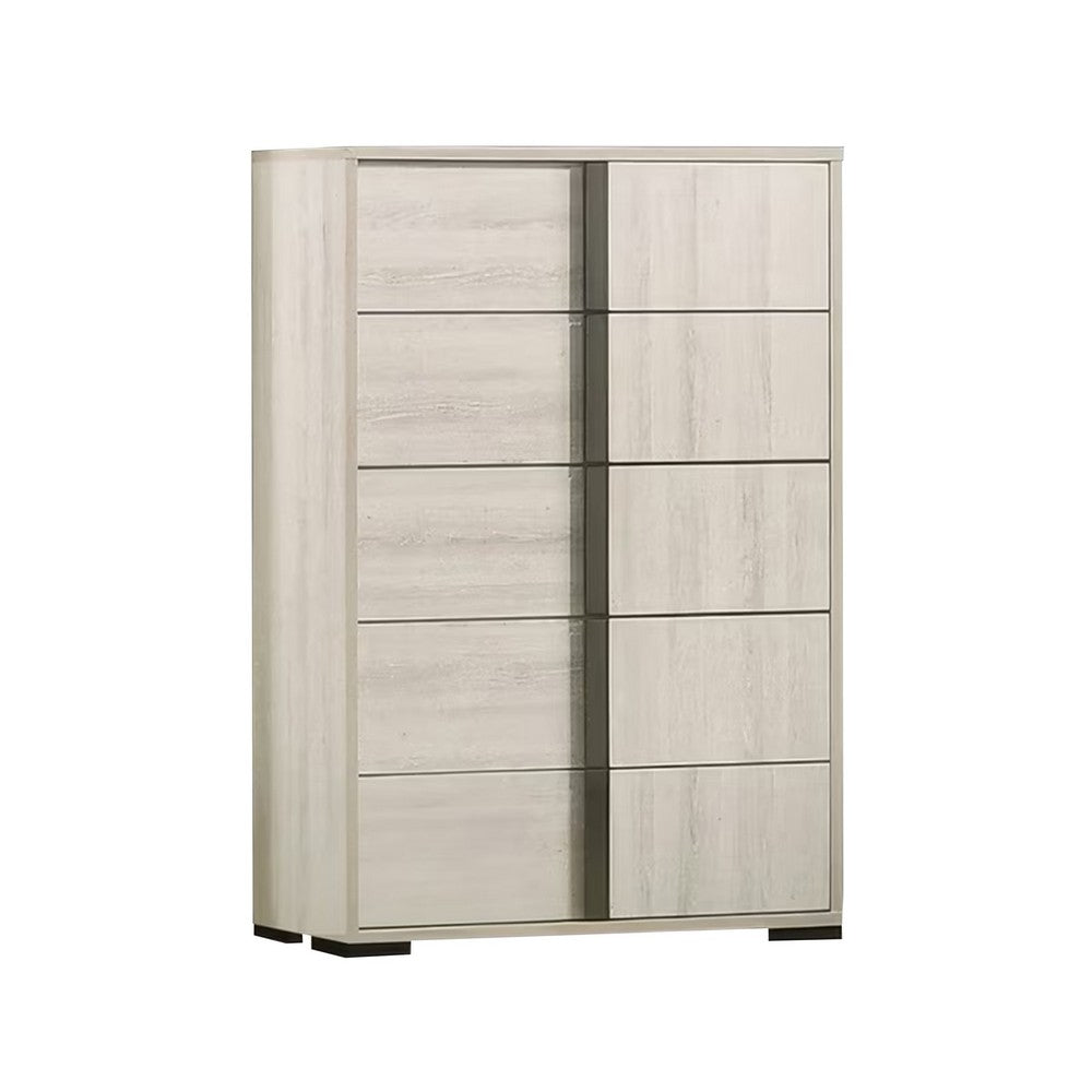 Queen Bedroom Set | White Wash & Chrome | 4 Piece Set with Chest | Dresser | & Nightst&
