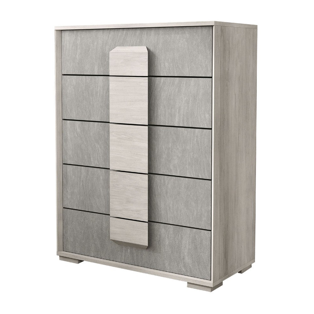 Queen Bedroom Set | White Wash & Stone Gray | 4 Piece Set with Chest | Dresser | & Nightst&