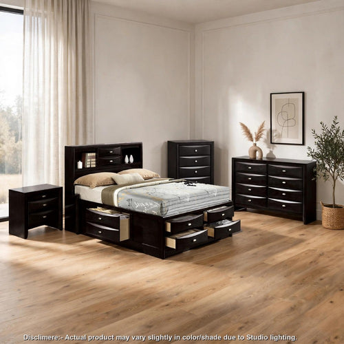 Queen Bedroom Set | Black & Nickel | 4 Piece Set with Chest | Dresser | & Nightst&
