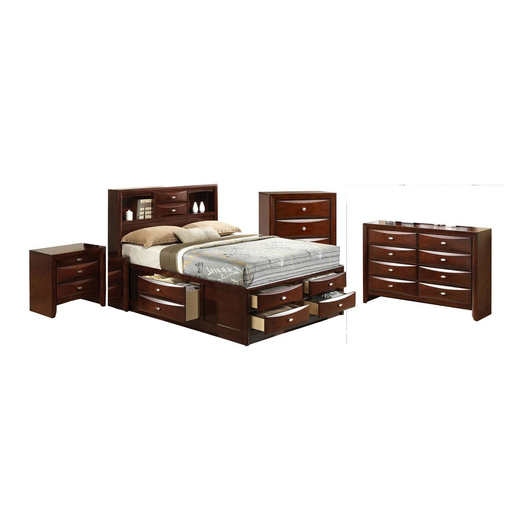 Queen Bedroom Set | Dark Cherry | Cherry Brown | & Nickel | 4 Piece Set with Chest | Dresser | & Nightst&