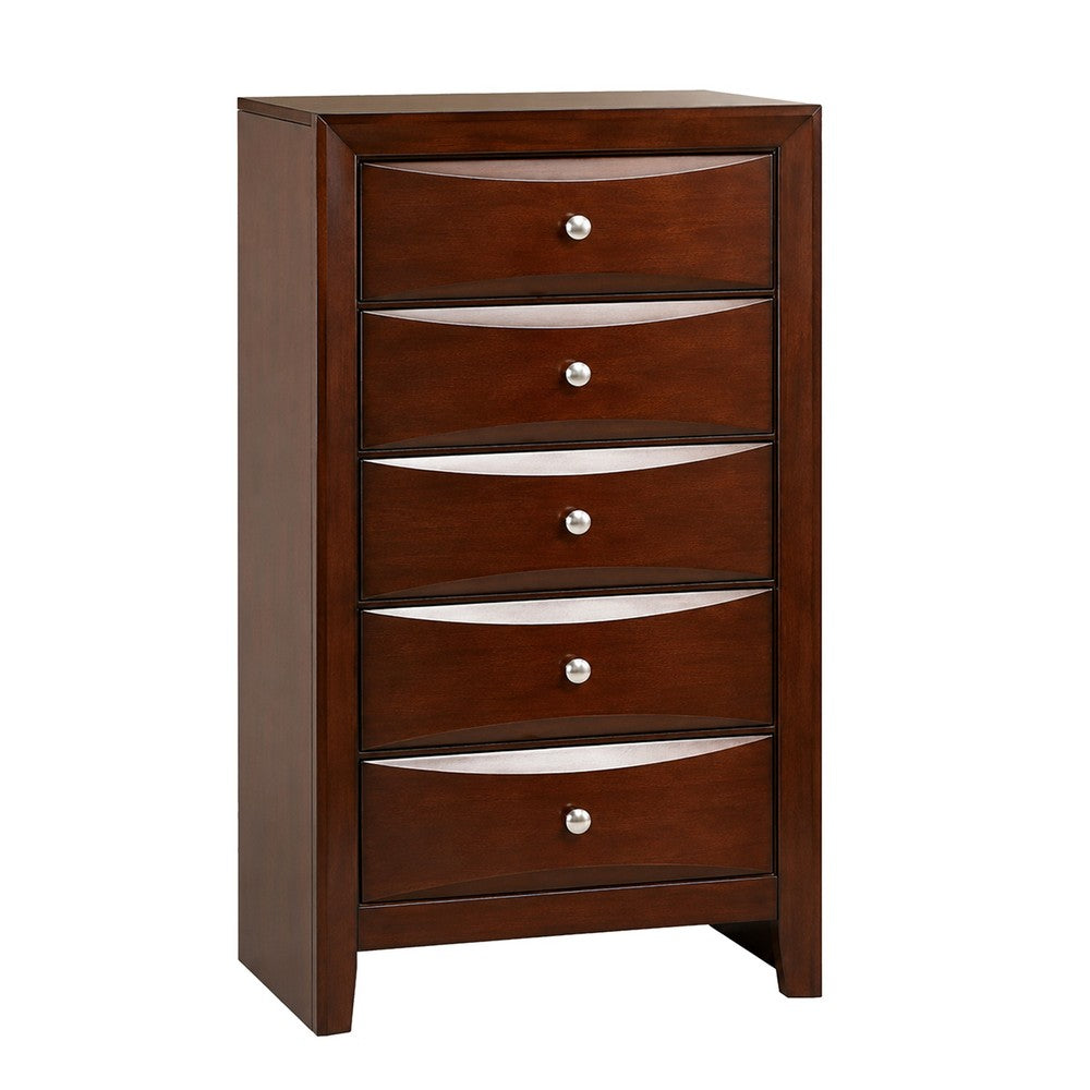 Queen Bedroom Set | Dark Cherry | Cherry Brown | & Nickel | 4 Piece Set with Chest | Dresser | & Nightst&