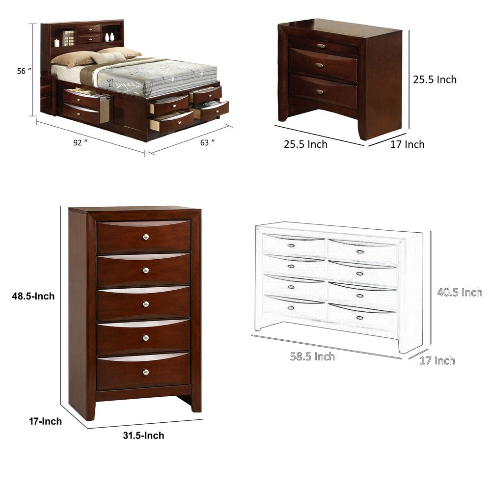 Queen Bedroom Set | Dark Cherry | Cherry Brown | & Nickel | 4 Piece Set with Chest | Dresser | & Nightst&
