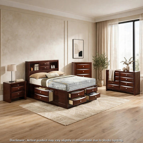 Queen Bedroom Set | Dark Cherry | Cherry Brown | & Nickel | 4 Piece Set with Chest | Dresser | & Nightst&