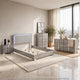 Queen Bedroom Set | Light Taupe | Taupe Gray | & Chrome Silver | 4 Piece Set with Chest | Dresser | & Nightst&