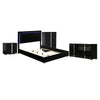 Queen Bedroom Set | Piano Black & Chrome Silver | 4 Piece Set with Chest | Dresser | & Nightst&