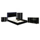 Queen Bedroom Set | Piano Black & Chrome Silver | 4 Piece Set with Chest | Dresser | & Nightst&