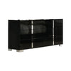 Queen Bedroom Set | Piano Black & Chrome Silver | 4 Piece Set with Chest | Dresser | & Nightst&