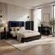 Queen Bedroom Set | Piano Black & Chrome Silver | 4 Piece Set with Chest | Dresser | & Nightst&