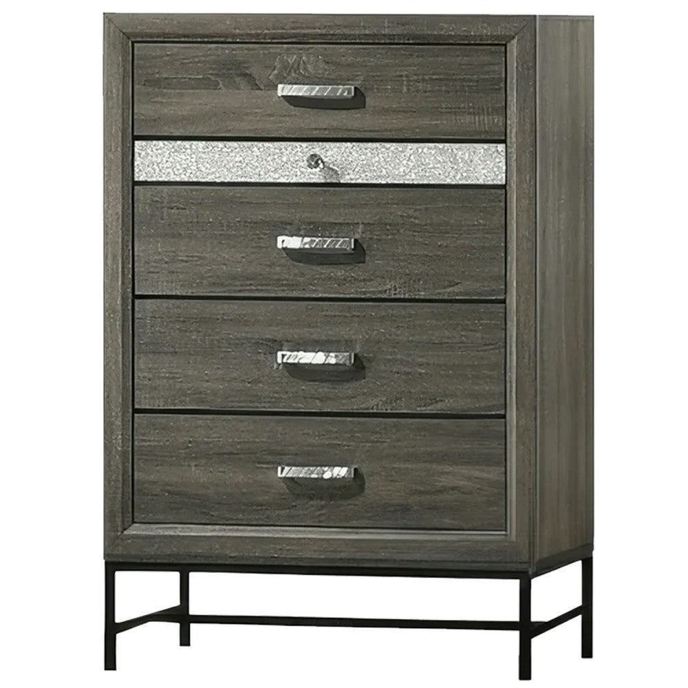 Queen Bedroom Set | Gray | Silver | & Black | 4 Piece Set with Chest | Dresser | & Nightst&