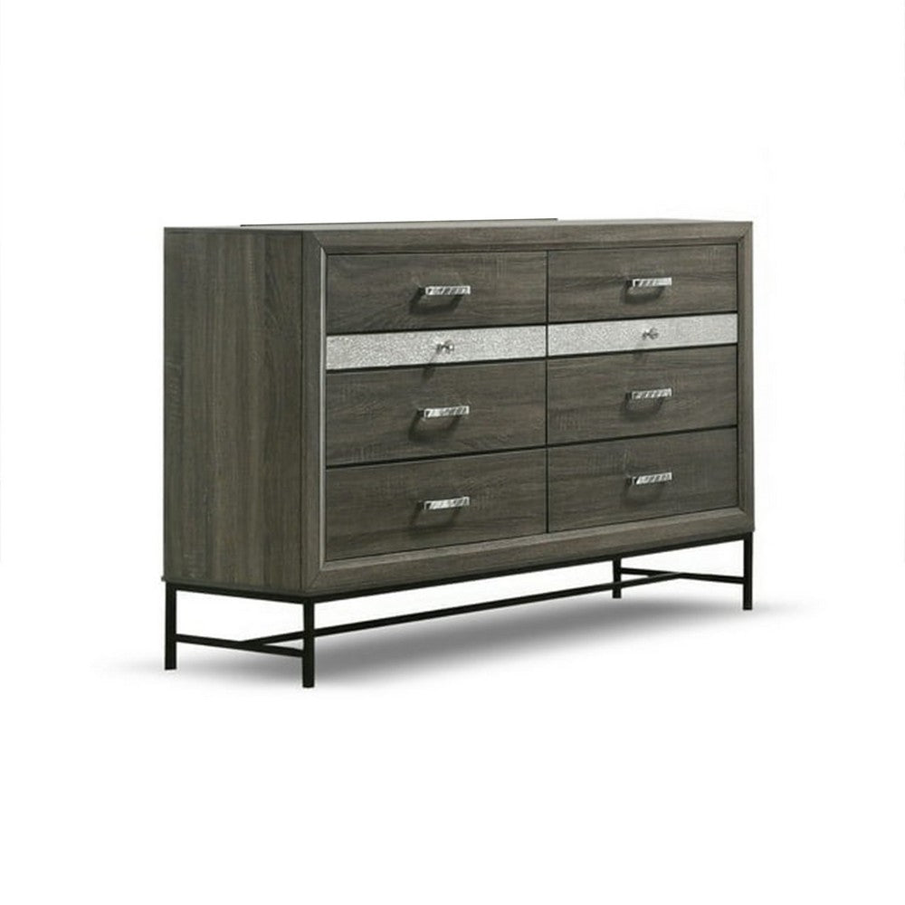 Queen Bedroom Set | Gray | Silver | & Black | 4 Piece Set with Chest | Dresser | & Nightst&