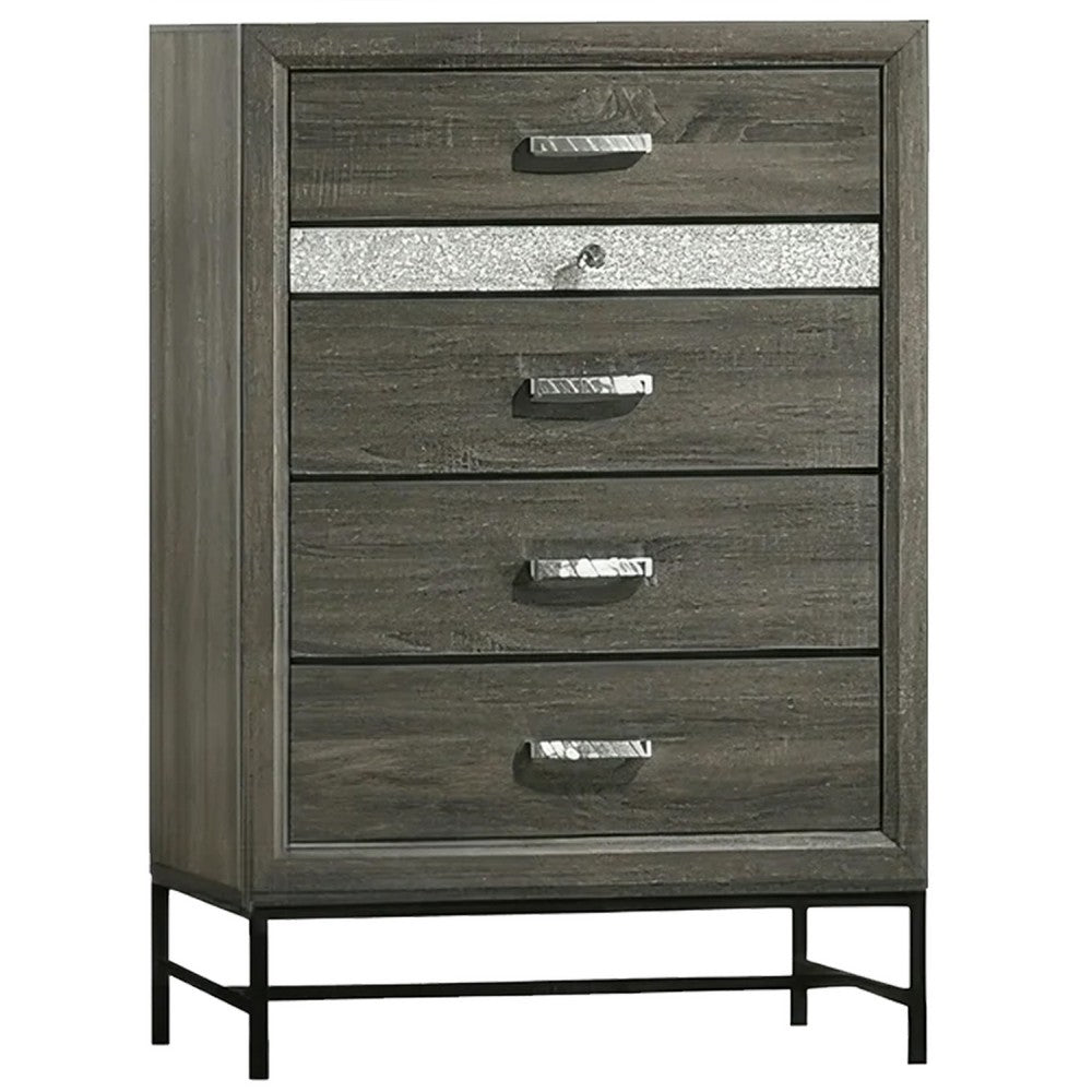 Queen Bedroom Set | Gray | Silver | & Black | 4 Piece Set with Chest | Dresser | & Nightst&