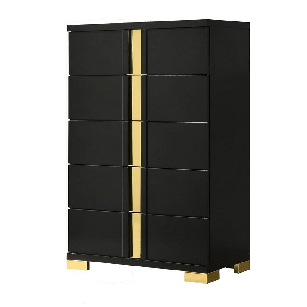 Queen Bedroom Set | Black & Gold | 4 Piece Set with Chest | Dresser | & Nightst&