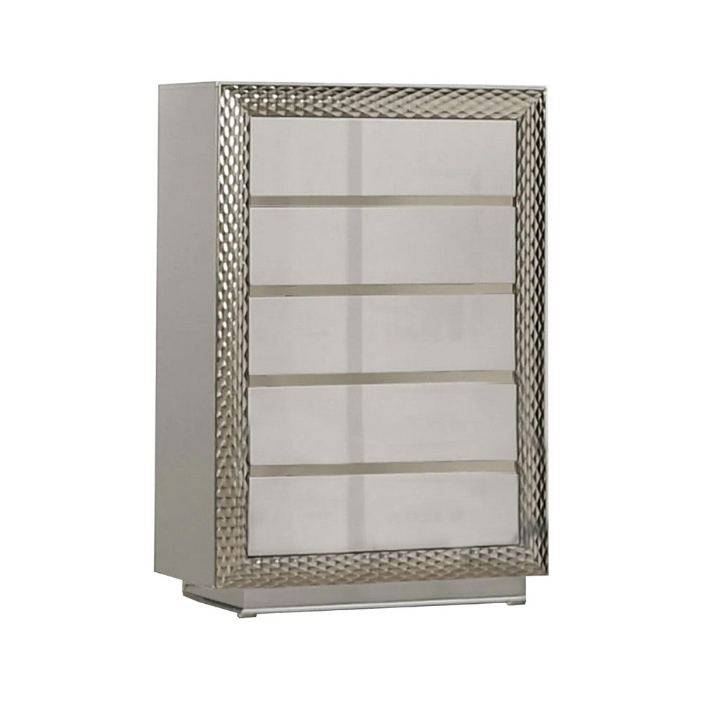 Queen Bedroom Set | Gray & Silver | 4 Piece Set with Chest | Dresser | & Nightst&