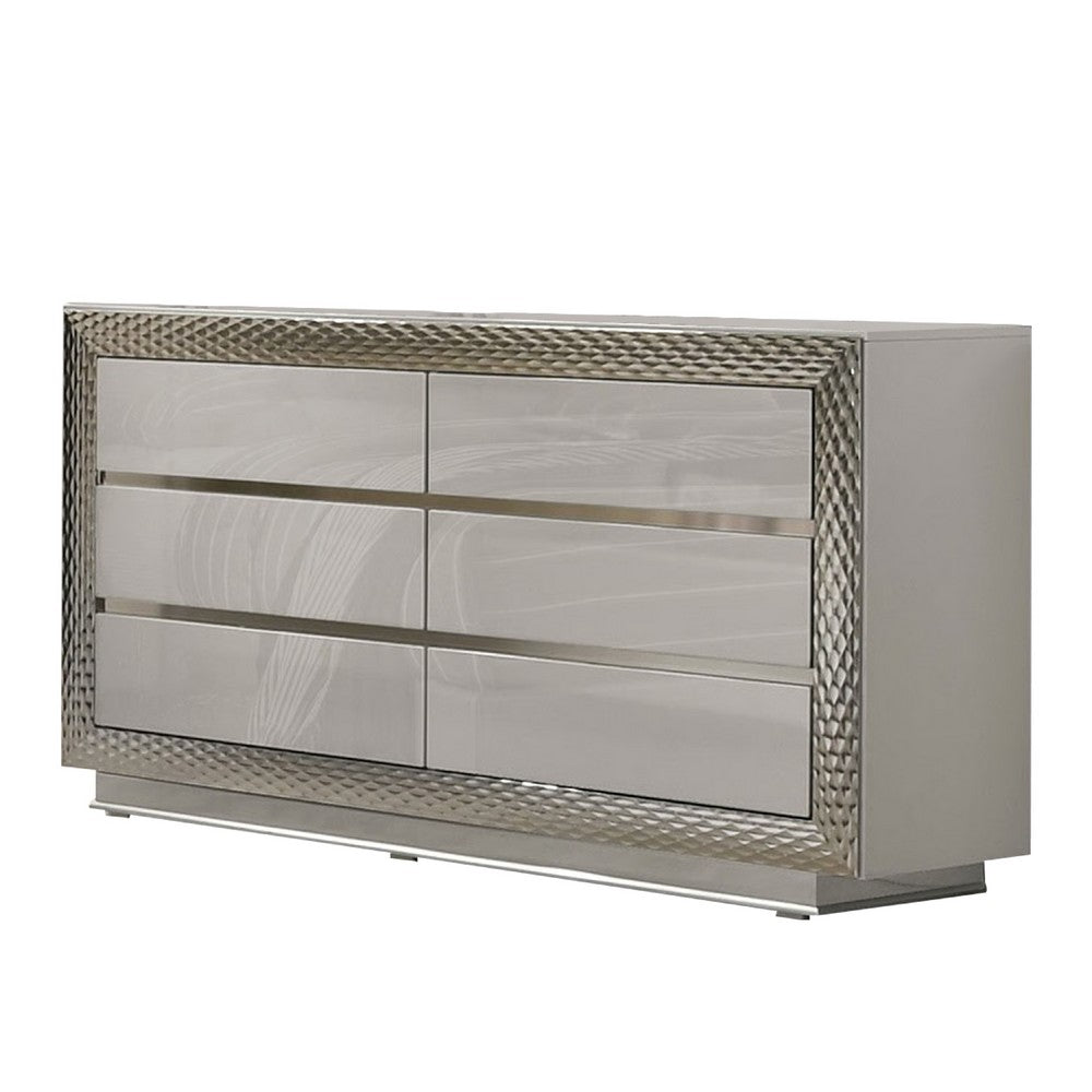 Queen Bedroom Set | Gray & Silver | 4 Piece Set with Chest | Dresser | & Nightst&
