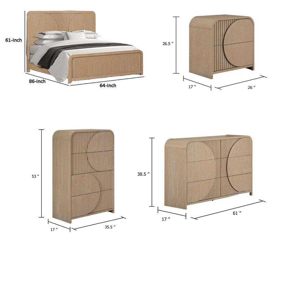 Queen Bedroom Set | Natural Brown | 4 Piece Set with Chest | Dresser | & Nightst&