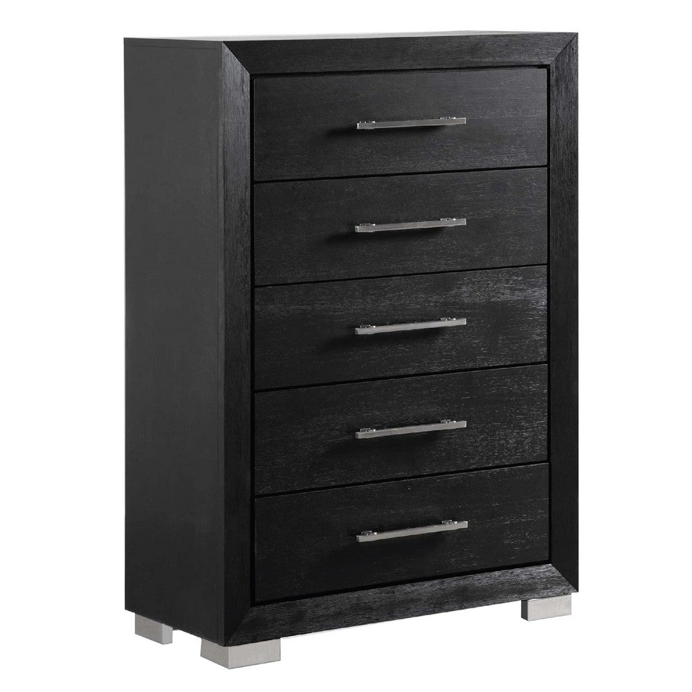 Queen Bedroom Set | Black | Chrome | & Nickel | 4 Piece Set with Chest | Dresser | & Nightst&