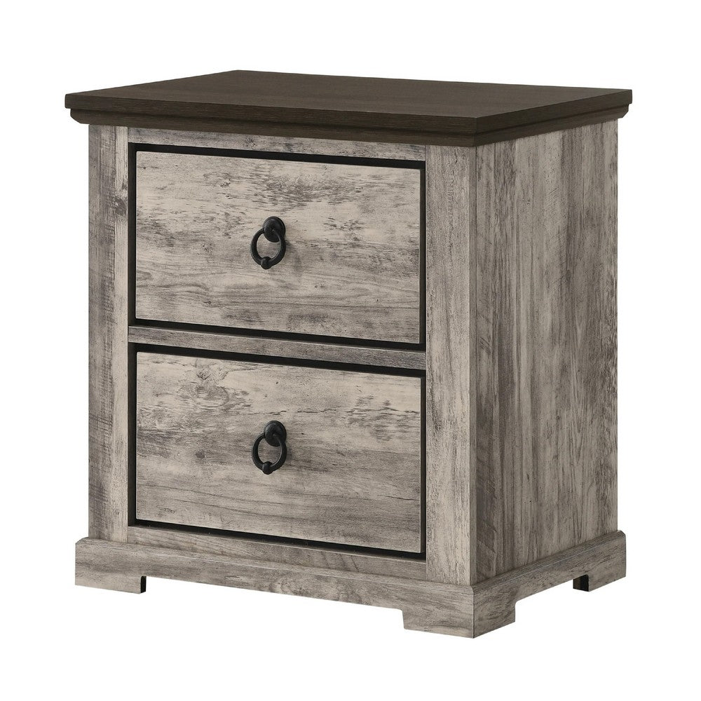 King Bedroom Set | Light Gray | Dark Brown | Black Wood | 2 Piece Set with Nightst&