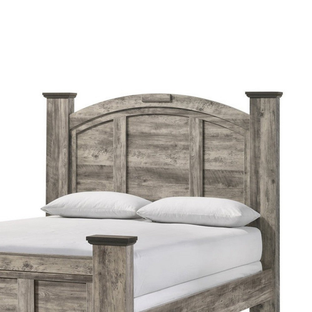 King Bedroom Set, Light Gray, Dark Brown, Black Wood, 3 Piece Set with 2 Nightstands