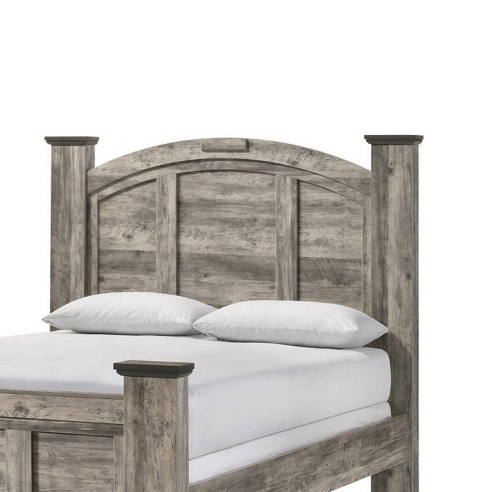 Queen Bedroom Set, Light Gray, Dark Brown, Black Wood, 3 Piece Set with 2 Nightstands