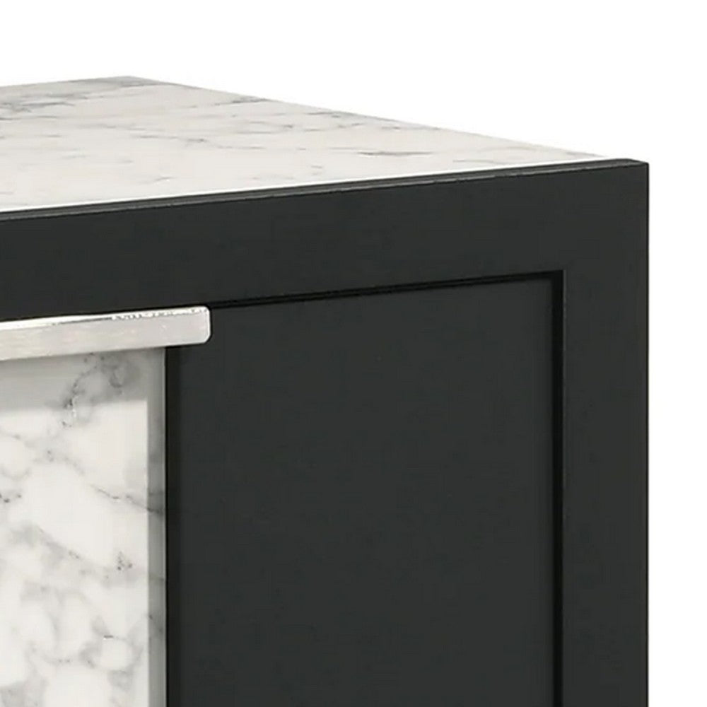 King Bedroom Set | Black | White | Silver Wood | 3 Piece Set with 2 Nightst&s