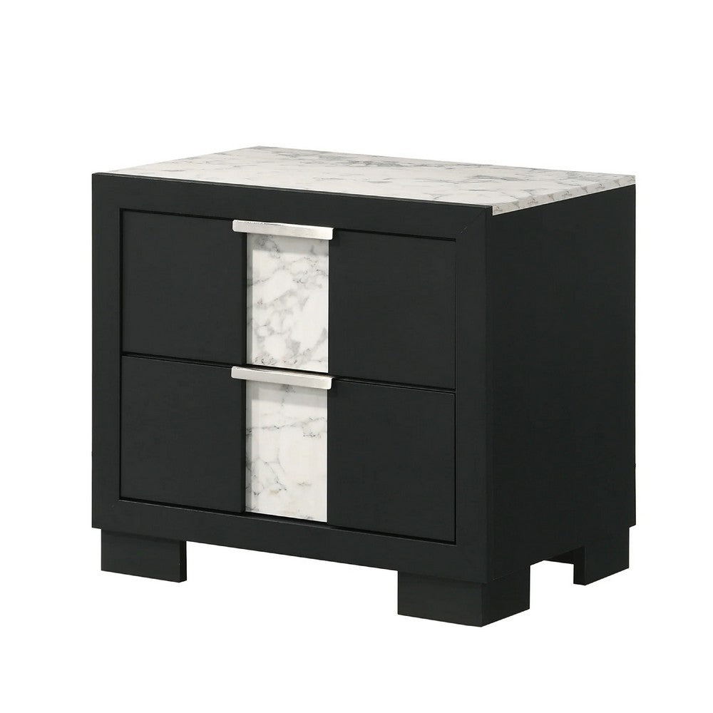 Queen Bedroom Set, Black, White, Silver Wood, 3 Piece Set with 2 Nightstands