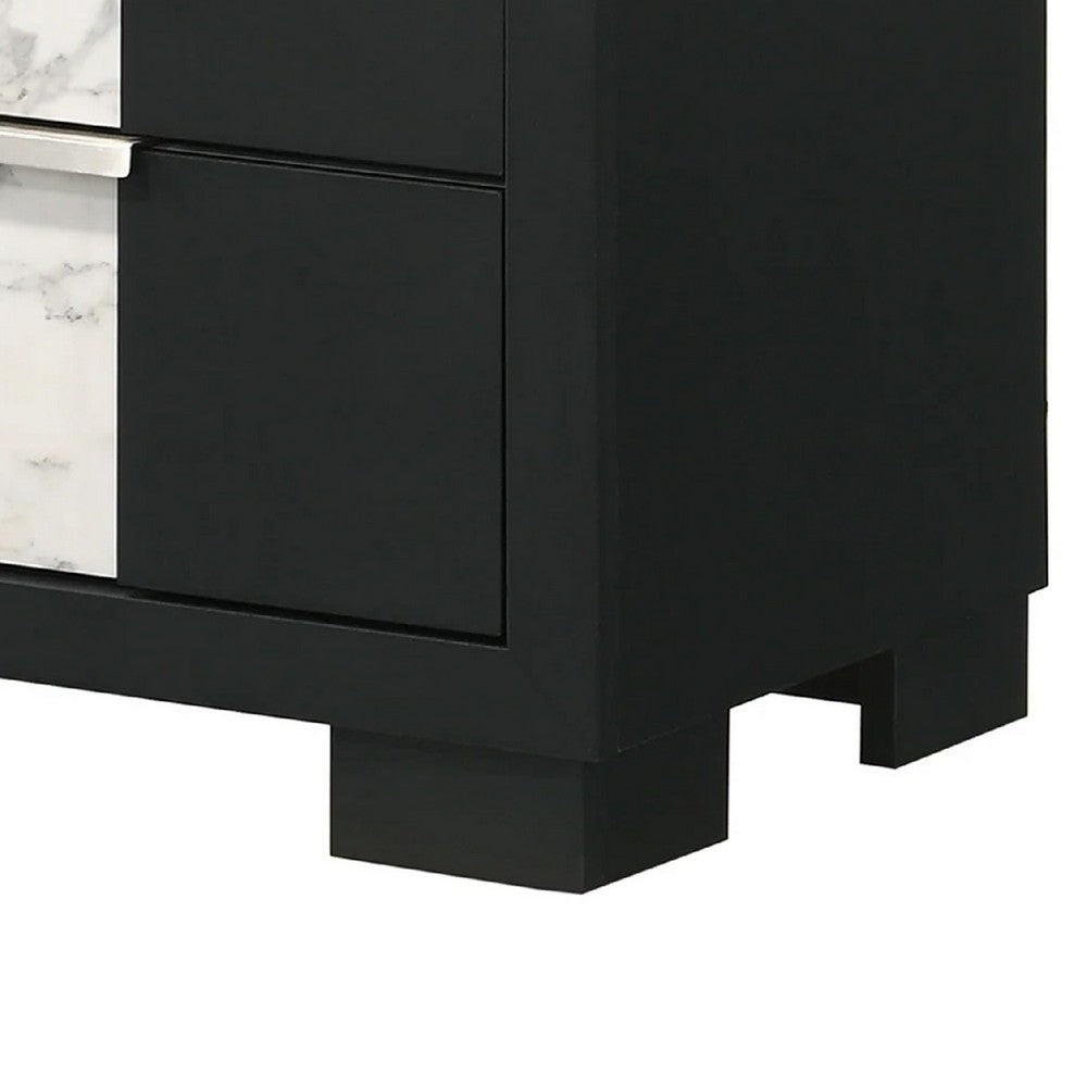 Queen Bedroom Set, Black, White, Silver Wood, 3 Piece Set with 2 Nightstands