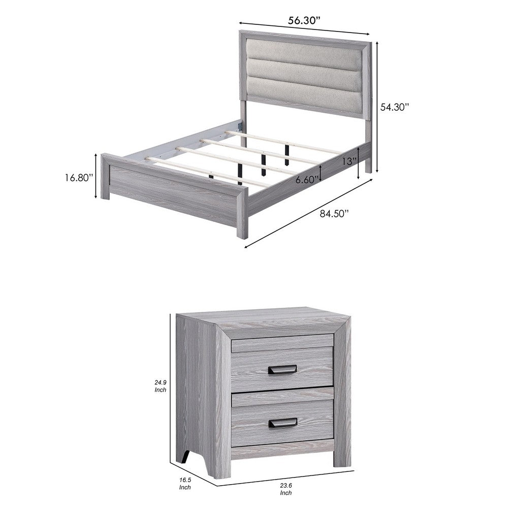 Full Bedroom Set | Driftwood Gray | Cream | Black Wood | 2 Piece Set with Nightst&