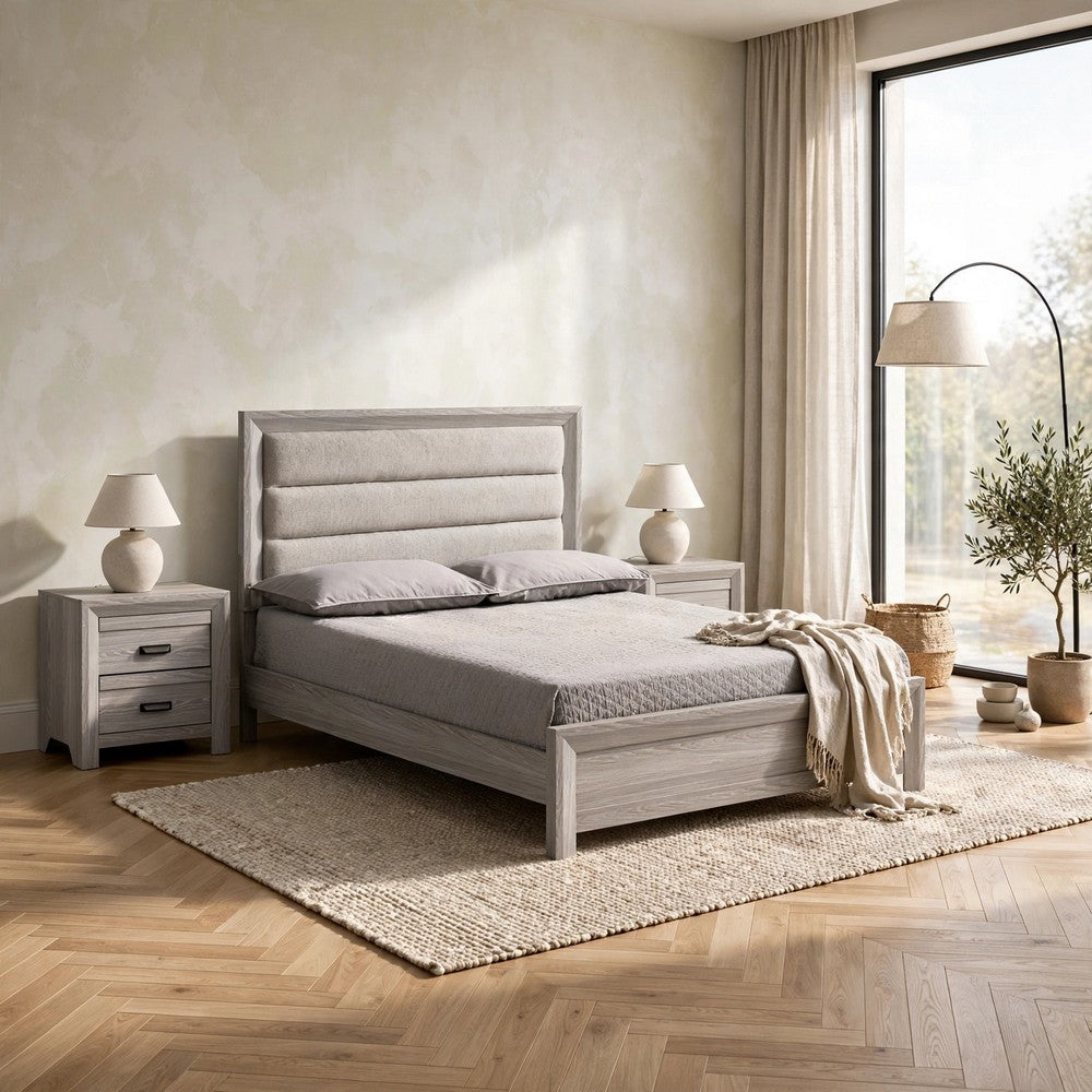 Full Bedroom Set | Driftwood Gray | Cream | Black Wood | 2 Piece Set with Nightst&