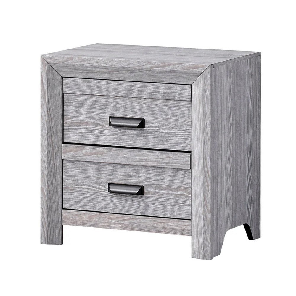 Full Bedroom Set | Driftwood Gray | Cream | Black Wood | 3 Piece Set with Nightst& & Dresser
