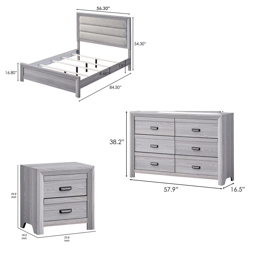 Full Bedroom Set | Driftwood Gray | Cream | Black Wood | 3 Piece Set with Nightst& & Dresser