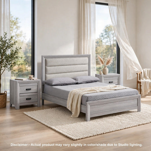 Queen Bedroom Set | Driftwood Gray | Cream | Black Wood | 3 Piece Set with 2 Nightst&s