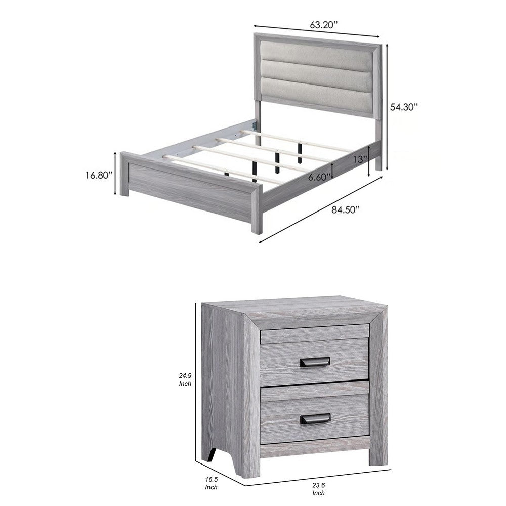 Queen Bedroom Set | Driftwood Gray | Cream | Black Wood | 2 Piece Set with Nightst&