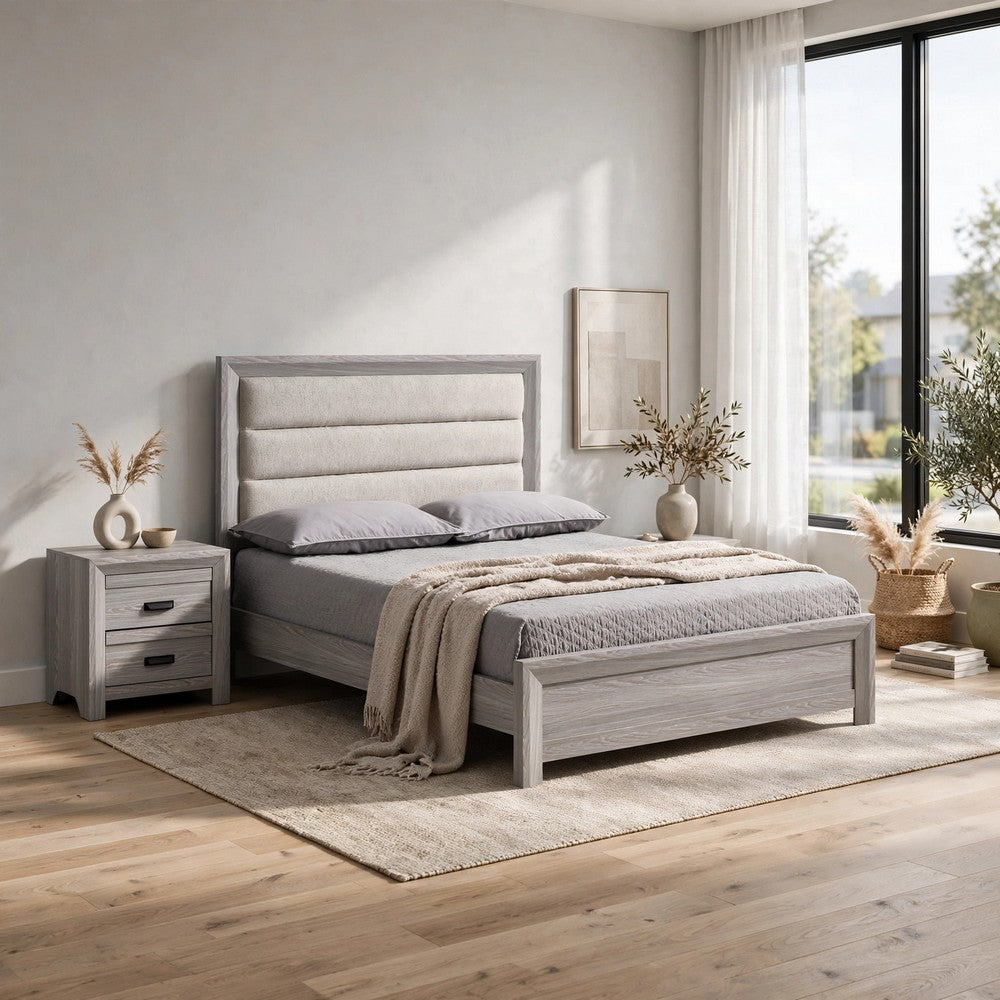 Queen Bedroom Set | Driftwood Gray | Cream | Black Wood | 2 Piece Set with Nightst&