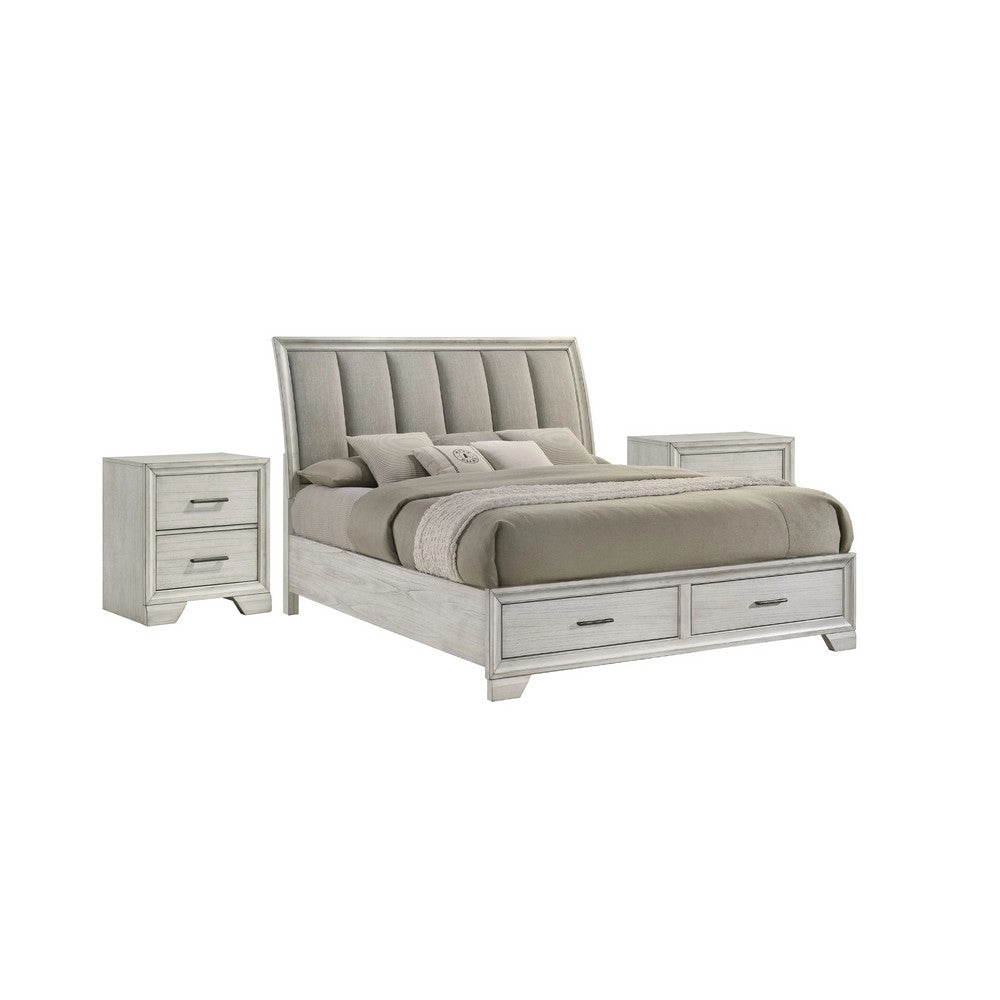 Queen Bedroom Set | White Mist | Chrome Wood | 3 Piece Set with 2 Nightst&s
