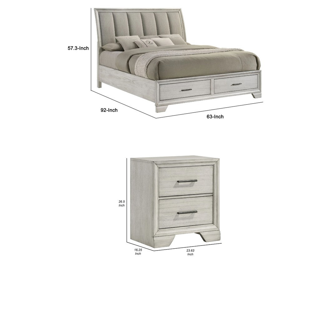 Queen Bedroom Set | White Mist | Chrome Wood | 3 Piece Set with 2 Nightst&s