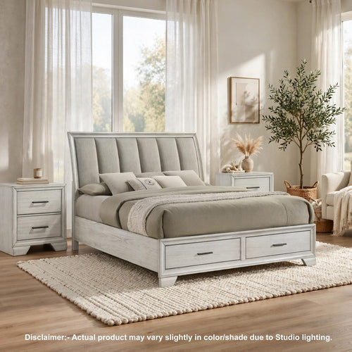 Queen Bedroom Set | White Mist | Chrome Wood | 3 Piece Set with 2 Nightst&s