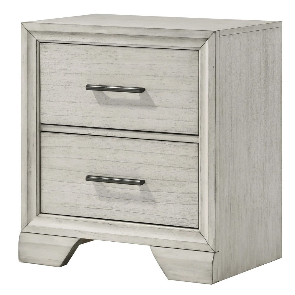Queen Bedroom Set | White Mist | Chrome Wood | 2 Piece Set with Nightst&