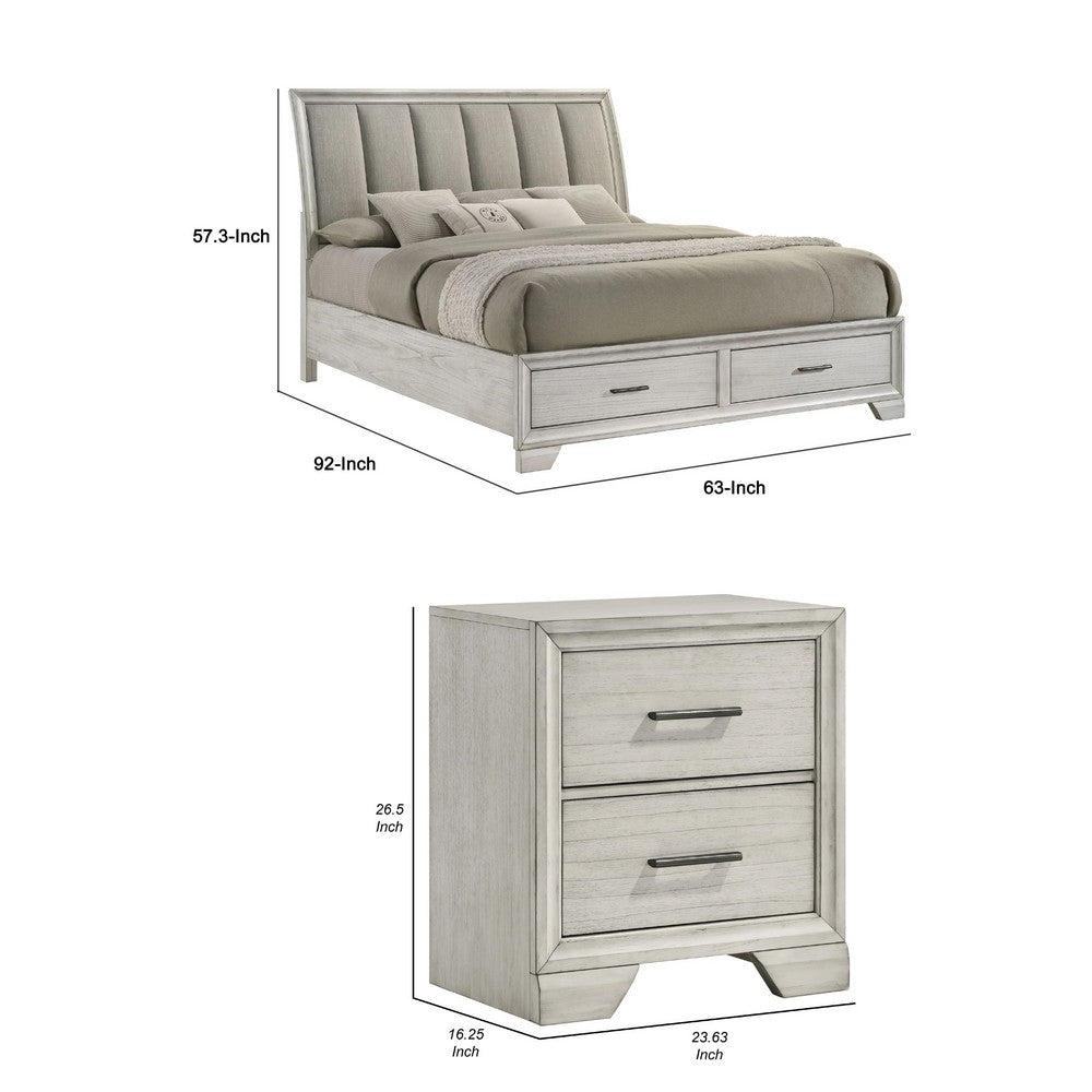 Queen Bedroom Set | White Mist | Chrome Wood | 2 Piece Set with Nightst&