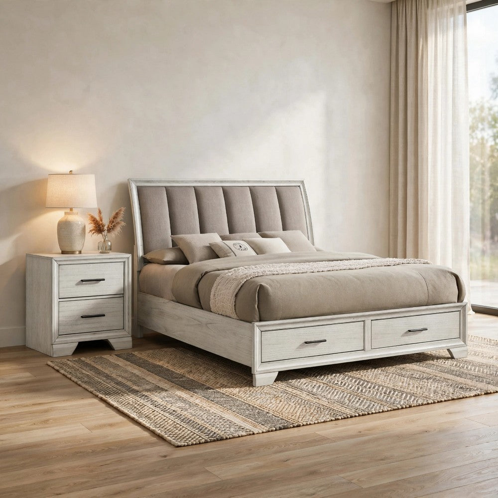 Queen Bedroom Set | White Mist | Chrome Wood | 2 Piece Set with Nightst&