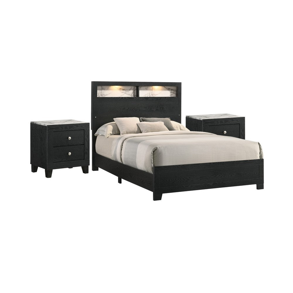 King Bedroom Set | Black | White | Chrome Wood | 3 Piece Set with 2 Nightst&s