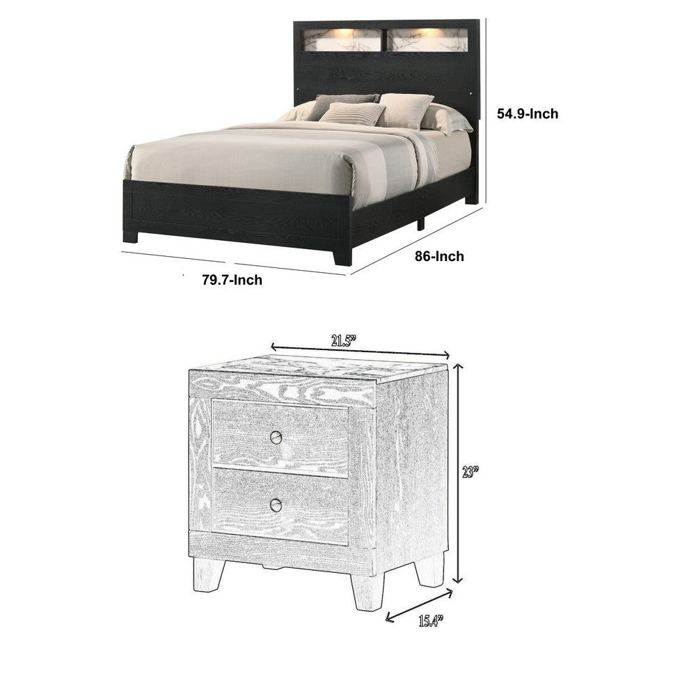 King Bedroom Set | Black | White | Chrome Wood | 3 Piece Set with 2 Nightst&s