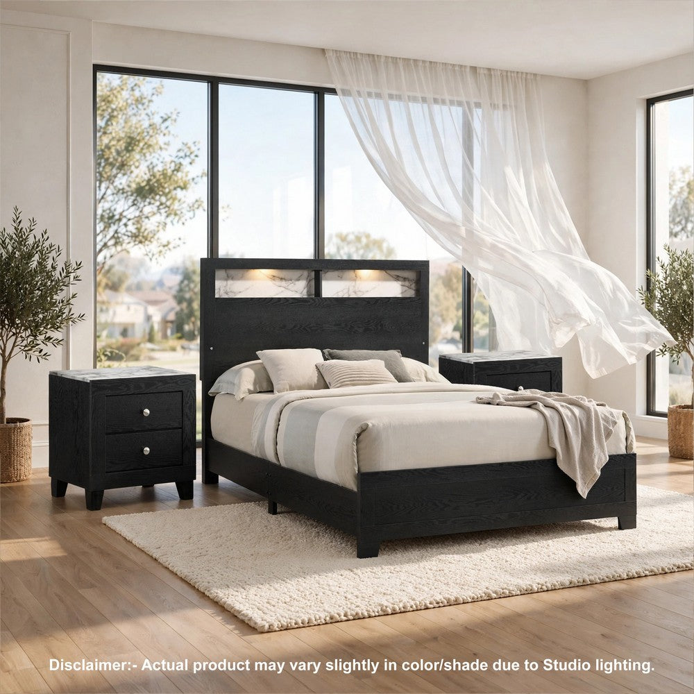 King Bedroom Set | Black | White | Chrome Wood | 3 Piece Set with 2 Nightst&s