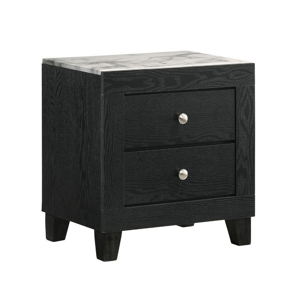 King Bedroom Set, Black, White, Chrome Wood, 2 Piece Set with Nightstand
