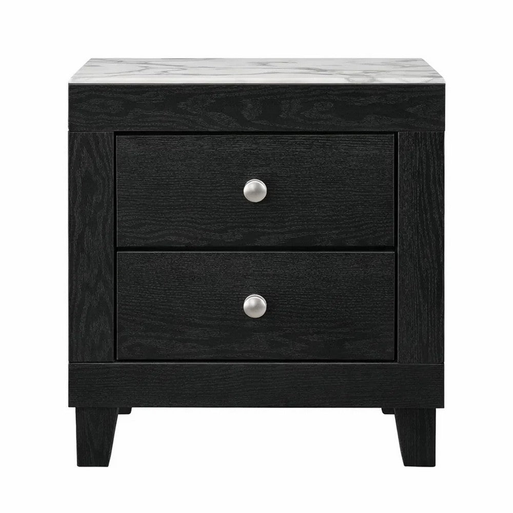 King Bedroom Set, Black, White, Chrome Wood, 2 Piece Set with Nightstand