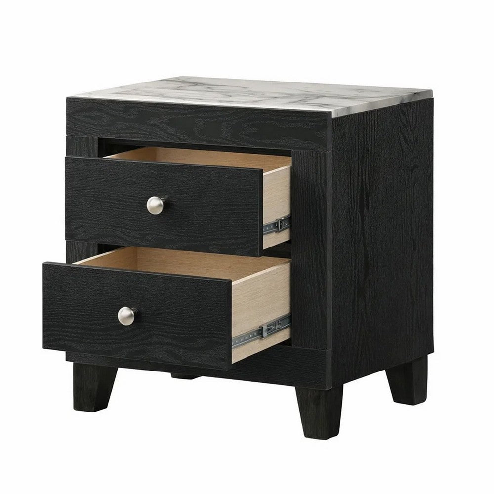 Queen Bedroom Set, Black, White, Chrome Wood, 2 Piece Set with Nightstand