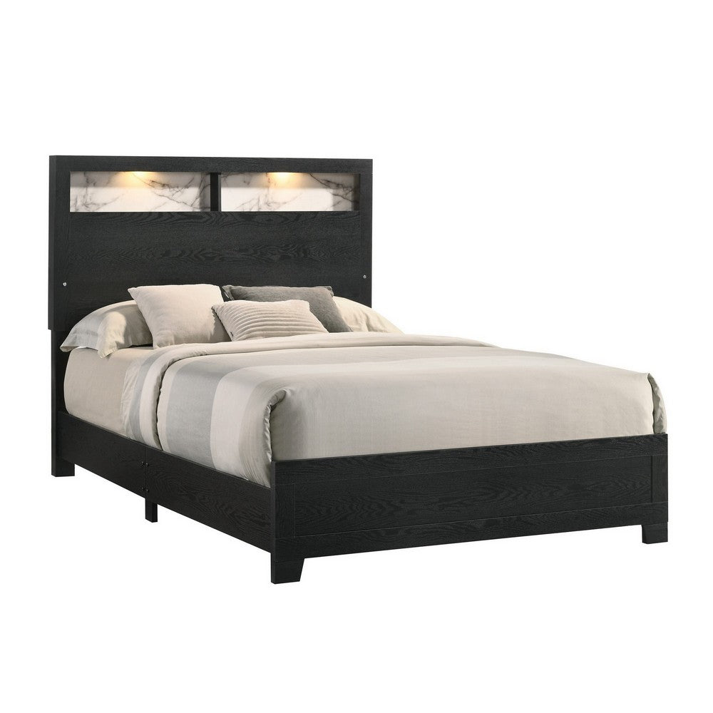 Queen Bedroom Set, Black, White, Chrome Wood, 2 Piece Set with Nightstand