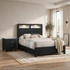 Queen Bedroom Set, Black, White, Chrome Wood, 2 Piece Set with Nightstand