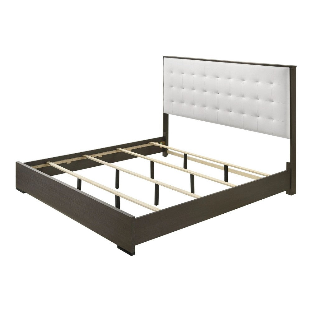 Queen Bedroom Set | Dark Brown | Cream White | Silver Wood | 3 Piece Set with 2 Nightst&s