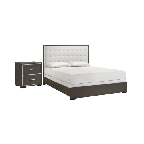 Queen Bedroom Set | Dark Brown | Cream White | Silver Wood | 2 Piece Set with Nightst&