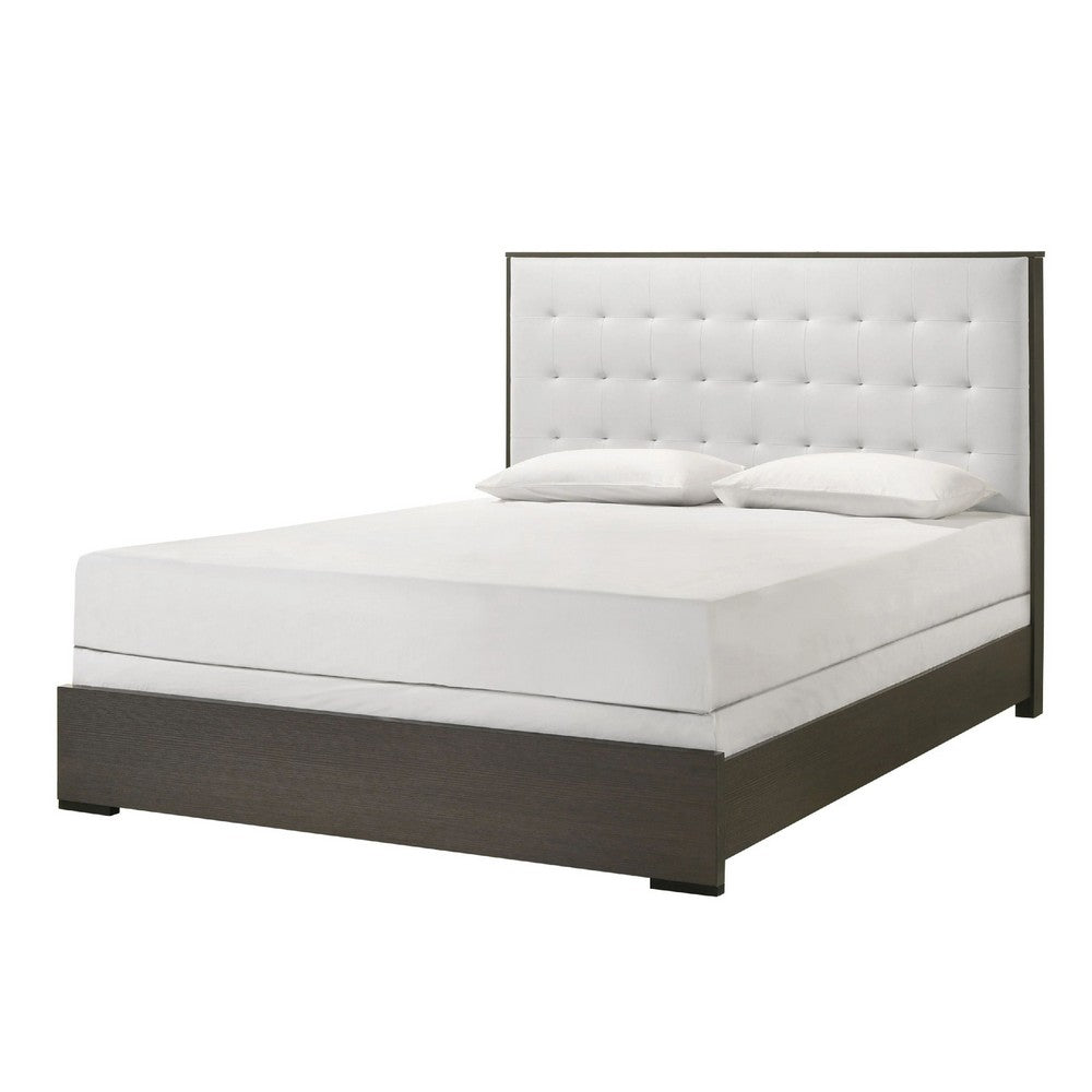 Queen Bedroom Set | Dark Brown | Cream White | Silver Wood | 2 Piece Set with Nightst&